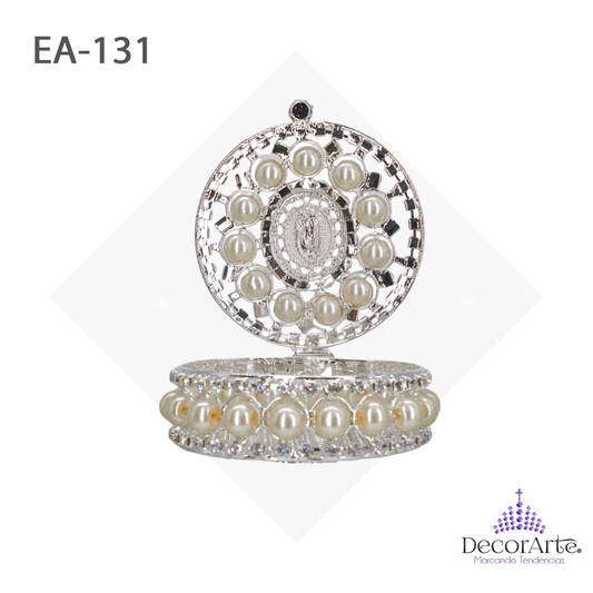 Estuche De Medalla De Virgen En Centro Y Perla Tejida