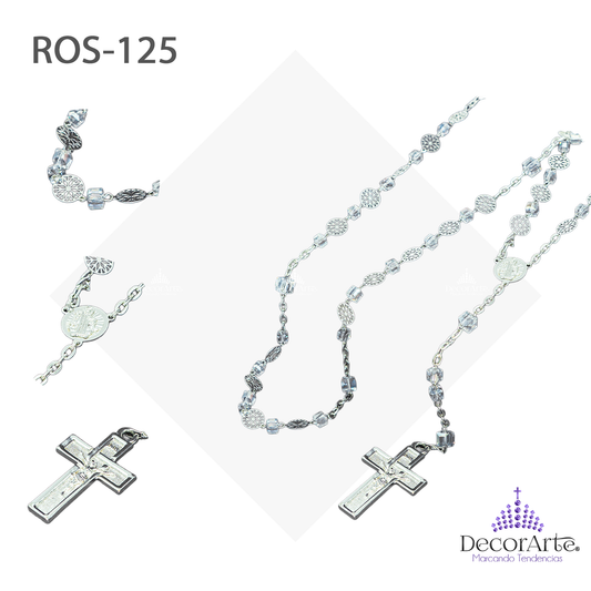 Rosario Con Lamina Ligera De Flor/Cubos/Crucero Fino