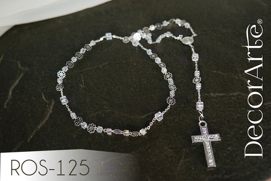 Rosario Con Lamina Ligera De Flor/Cubos/Crucero Fino