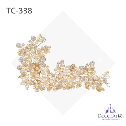 Tocado Flexible Con Perlas Y Gotas Honey