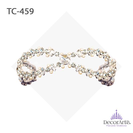 Tocado Con Perlas En Forma De Flor Y Navettes Con Piedras #34 Y #39