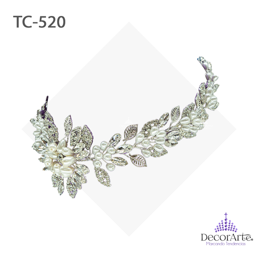 Tocado De Hojas De Metal Con Perla